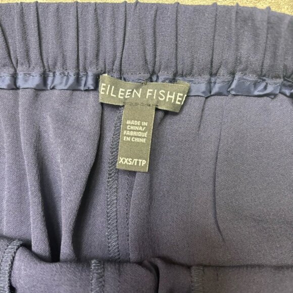 Eileen Fisher Woman Navy 100% Silk Georgette Crepe Slouchy Ankle Pants Size XXS - Picture 7 of 7
